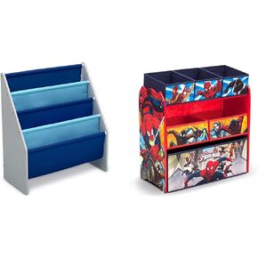 Delta Children Sling Book Rack Bookshelf for Kids - Easy-to-Reach Storage for Books, Magazines or Coloring Books - Ideal for Playrooms & Homeschooling - Greenguard Gold Certified, Grey/Blue