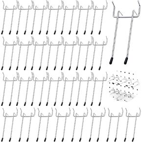 30Pcs 5 Inch Double Arm Peg Board Hooks for 1/4" Pegboard, Metal Gridwall Hanger Utility Hooks with Rubber Protecting Tip for Garage Kitchen Home Retail Display