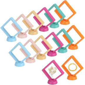 12PCS 3D Floating Frame Case with Stands, Challenge Coin Display Frame Stand Holder, Gift Packing Frame Showcase for Earrings, Jewelry, Medallions, Specimens, 3.54x3.54 Inch (White)