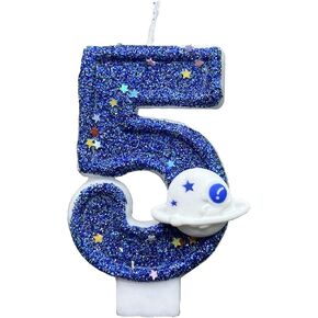 Birthday Number Candles Blue, Planetari Birthday Candles for Cake, Glitter Cake Number Candles for Boy Cake Topper Decoration (1)