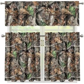 ZOUTAIRONG 3D Camo Branches Print Kitchen Curtain and Valances Set for Window Home Decor Curtain - S Office Window Drapes Housewarming Gifts 54 Inch Window Treatments Camo Tree