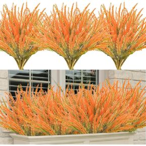 36 Pcs Artificial Fall Flowers Outdoor, UV Resistant Fake Lavender Flowers Faux Plastic Fall Plants Shrubs Bushes for Indoor Outside Planters Porch Window Box Patio Home Decor（Orange）