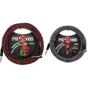 Pig Hog PCH10PLR 1/4 بوصة إلى 1/4 بوصة كابل أدوات الجيتار المنقوش بالزاوية اليمنى، 10 أقدام وPCH10PL 1/4 بوصة إلى 1/4 بوصة كابل أدوات الجيتار الترتان المنقوش، 10 أقدام