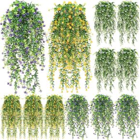 Hoteam 12 Pcs Artificial Hanging Plants Fake Ivy Vines with Fake Leaves for Halloween Living Room Decor Indoor Outdoor Decorations Fall Patio Plants Greenery House Wall, No Basket(Multicolor)