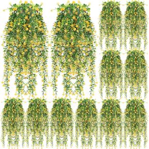 Hoteam 12 Pcs Artificial Hanging Plants Fake Ivy Vines with Fake Leaves for Halloween Living Room Decor Indoor Outdoor Decorations Fall Patio Plants Greenery House Wall, No Basket(Multicolor)