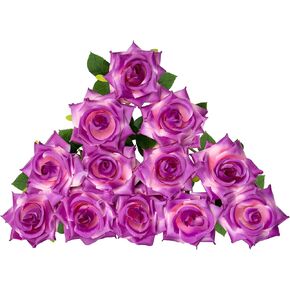 12 pcs Beautiful Silk Roses，Long Stem Fake Roses，Realistic Artificial Flowers，for DIY Wedding Bouquet Table Centerpiece Home Decor (Peacock Blue)