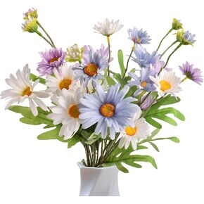 Artificial Wildflowers 6PCS, Artificial Daisy Flowers Silk Flower Arrangements Wedding Bouquets Decorations Plastic Floral Table Centerpieces for Home Kitchen Garden Party Decor
