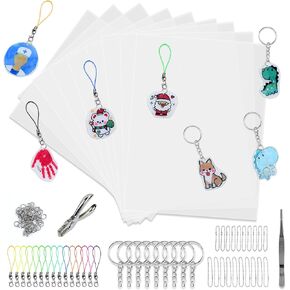 BAPHILE Heat Shrink Plastic Sheets Keychain Kit,206 Pcs Shrinky Sheets Kits for Shrinky,Including 20 Pcs Shrink Paper Sheets,Keychains Accessories Hole Punch for Crafts and Keychains Ornaments