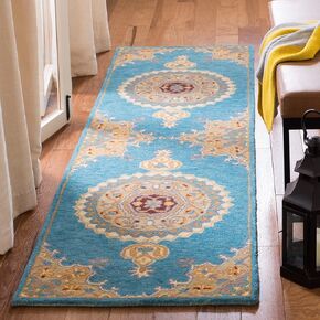 SAFAVIEH Heritage Collection Runner Rug - 2'3" x 8', Blue & Beige, Handmade Traditional Oriental Wool, Ideal for High Traffic Areas in Living Room, Bedroom (HG551M)