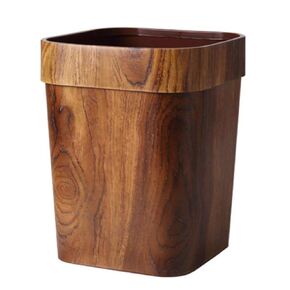LIFKOME Office Trash Cans Retro Trash Can Wood Small Square Wastebasket Garbage Container Bin Imitated Wood Waste Bin Trash Can Pail for Bathroom Bedroom Kitchen Home Office 14L Ornament Container