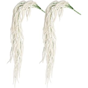2 Pack 32" White Amaranthus Artificial Flower Stem with Ivy Leaves for Centerpieces Wedding Decoration