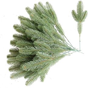 Artificial Green Leaves Fake Pine Branches Christams Picks for Home Garden Festive Decoration (Pack of 30,Pine Leaves)