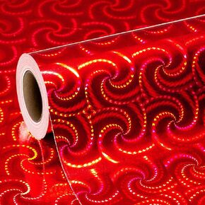 MAYPLUSS Holographic Wrapping Paper - Mini Roll - 17 Inch X 32.8 Feet- Metallic Red Foil Design (47.3 sq.ft.ttl)