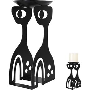Black Candle Holder Fits 4 Inch Candles Black Metal Iron Pillar Large candlestick Holders for Table Centerpiece Fireplace Mantel, Home, Party, Wedding, Dining Room Décor