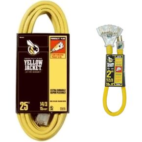 Yellow Jacket 2888 UL Listed 14/3 13 Amp Premium SJTW 100' (30.5M) Extension Cord with Grounded (3 prong) Lighted Receptacle End, 100 Foot, Yellow