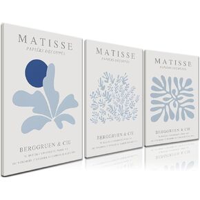 Framed Blue Posters Canvas Wall Art Set of 3 - Coastal Aesthetic Wall Decor Pictures Matisse Abstract Minimalist Prints for Bedroom Living Room Gallery Home Decoration 12×16 Inches