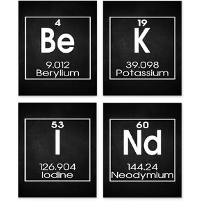 Be Kind Periodic Table of Elements Print, Set of FOUR 8"x10" Unframed Inspirational Science Poster, Chemistry Art Ideal for Science Lab, Classroom or Home Decor