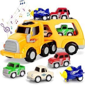 Dreamon 5-in-1 Transport Vehicles Toys for Toddler with Light & Sound, Ideal Construction Car Toy Christmas Birthday Gifts for Kids