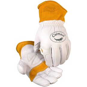 Caiman Premium Goat Grain TIG/MIG Welding Gloves, Wool Insulated Back, Scalloped Cuff, Boarhide Palm, White/Gold, Medium (1871-4)