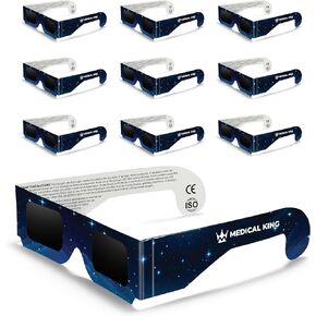 Medical king Solar Eclipse Glasses (10 pack) 2024 CE and ISO Certified Safe Shades for Direct Sun Viewing Approved 2024