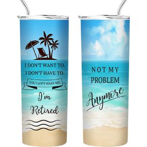 Fatbaby Retirement Gifts for Women,Happy Retirement Travel Tumbler Cup,Retired Gifts for Women Coworker,Vacuum Insulated Stainless Steel Skinny Tumbler With Lid and Straw 20oz