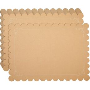 Juvale 100 Pack Disposable Scalloped Kraft Paper Placemats for Dining Table, Wedding, Party (Brown, 10x14 in)
