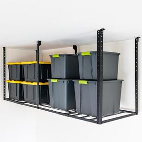StoreYourBoard 4X8 Garage Storage Rack with Hooks, Ceiling Shelf Overhead Organization, Heavy Duty Steel Platform Holds 700 lbs, 96 in. x 48 in. x 40 in.