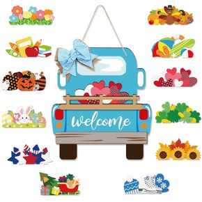 12 قطعة من distaratie، لافتة ترحيب قابلة للتبديل، ديكور شاحنة، مزرعة موسمية، منزل ريفي، شاحنة خشبية، باب ترحيب معلق مع أيقونات عطلة قابلة للتبديل لزينة عيد الميلاد in Kuwait