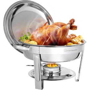 Chafing Dishes for Buffet 5QT, [95% Pre-Assembled] Round Chafing Dish Buffet Set w/Lid Holder, Stainless Steel Chafers and Buffet Warmers Sets for Parties, Wedding, Camping, Dinner (2)