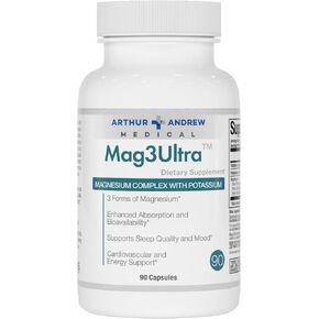 Arthur Andrew Medical, Mag3Ultra Triple Magnesium Supplement, Sucrosomial, Bisglycinate, Taurate for Muscle, Stress, Mood, Nerve, Bone & Heart Support, 180 Capsules