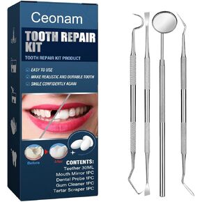 Tooth Repair Kit - Temporary Fake Teeth Replacement Kit with Dental Mirror Tools for Temporary Restoration of Missing & Broken Teeth Replacement Dentures