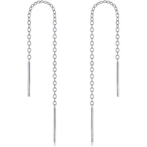 Adabele Authentic 925 Sterling Silver Cute Threader Earrings Long Chain Bar Tassel Drop Hypoallergenic Nickel Free Lightweight Dainty Women Jewelry