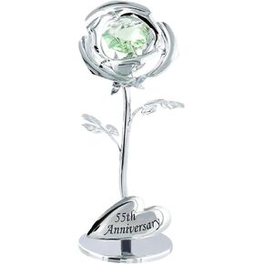 Modern 55th Anniversary Silver Plated Flower with Emerald Green Austrian Crystal Bead