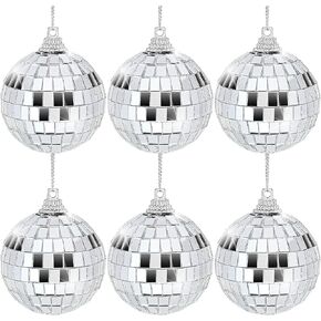 6 Pcs 1.6 Inch Disco Ball Decoration Silver Mirror Ball Ornament for Party, Christmas Tree, Wedding