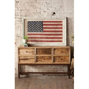 Kalalou Large Framed American Flag Under Glass Wall décor, One Size, Red/White/Blue, 31.00" x 48.00"