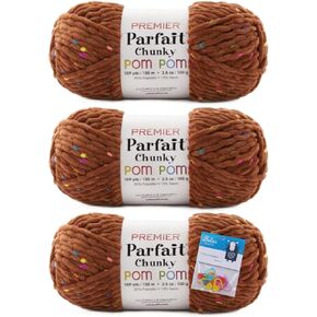 خيوط بوم بوم مكتنزة من Premier Yarns Parfait - 3.5 أونصة - #6 كبيرة الحجم للغاية - حزمة من 3 قطع مع أقلام تحديد الغرز من Bella's Crafts ( انفجار الحمضيات)