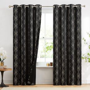 100% Boho Blackout Tribal Curtains for Bedroom Living Room, Blue Aztec Geometric Print Curtains 63 Inches Long Retro Exotic Thermal Insulated Drapes Grommet Window Treatments, 2 Panels