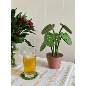 3D Printed Monstera Coaster, 3D Printed Magnetic Leaves Coaster, 3D Printed Artificial Tropical Plants Coasters Set,Fake Plant Green Leaf Drink Coasters