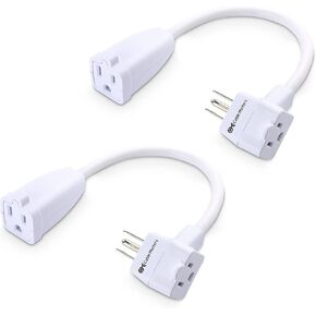 Cable Matters [ETL Listed] 2-Pack 2-Outlet Short Extension Cord 1 ft, 13A/1625W Pigtail Extension Cord with Outlet Plug (Outlet Saver/Short Power Splitter Cord/Power Cord Splitter) in White