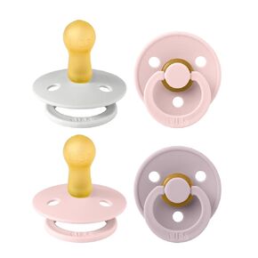 BIBS Colour Soother 4-Pack | BPA Free Dummy Pacifier | Round Nipple | Natural Rubber Latex | Made in Denmark | Size 18-36 Months | Iron Glow Mix