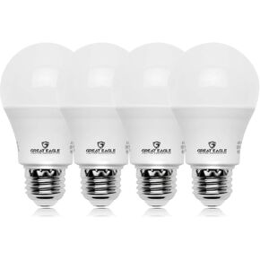 GREAT EAGLE LIGHTING CORPORATION A19 LED Light Bulb, 6W (40W Equivalent), UL Listed, 4000K (Cool White), 450 Lumens, Non-dimmable, Standard Replacement (4 Pack)