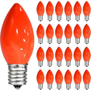 25 Pack Orange Light Bulb C7 Replacement Bulbs, Perfect as Halloween String Light Bulbs Replacement Orange Bulb, C7/E12 Candelabra Bulb, 5W Transparent Orange Incandescent Light Bulbs