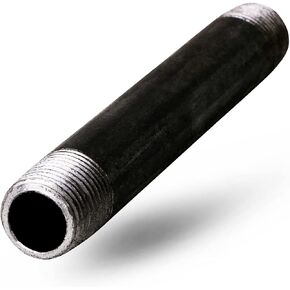 SupplyGiant 3/4 x 9 Inch Black Steel Pipe, Heavy Duty Industrial Malleable Iron Pipes, Pre Cut Threaded Nipple Great For All DIY Furniture And Black Pipe Shelving