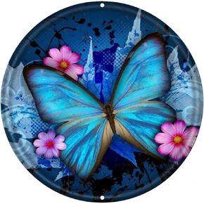 Wreath Round Metal Tin Sign,Butterfly Flower Art Wall Painting Home Decor Supplies Gifts,Suitable for Home Garden Kitchen Bar Cafe Restaurant Garage Wall Decor Retro Vintage 12x12 Inch