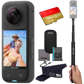 insta360 X3- Waterproof 360 Action Camera with 1/2'' 48MP Sensors, 5.7K HDR Video, 72MP Photo, 4K Single-Lens, 60fps Me Mode, 2.29'' Touchscreen, AI Editing |Bundle Includes Selfie Stick&128GB, Black