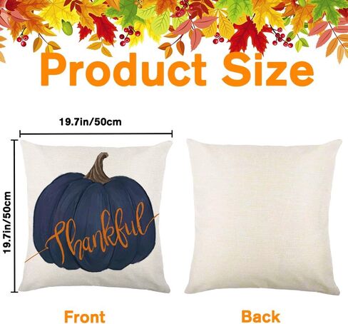 Fall Pillow Covers 18 x 18 Inch Blue Pumpkins Throw Pillow Covers for Farmhouse Autumn Cushion Covers Thanksgiving Pillow Case for Indoor Home Bedroom Sofa Decor in Kuwait