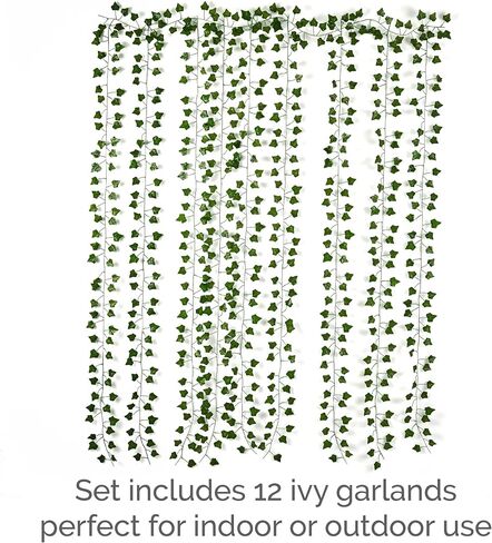 Elements Fake Ivy Garland, Poly Silk Ivy Wall decor with UV protection, Indoor Outdoor Décor for Living Room, Bedroom , Party, Wedding and Patio and Poolside, 84 Inch, 960 Leaves, Green in Saudi Arabia