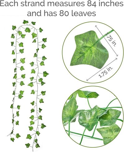 Elements Fake Ivy Garland, Poly Silk Ivy Wall decor with UV protection, Indoor Outdoor Décor for Living Room, Bedroom , Party, Wedding and Patio and Poolside, 84 Inch, 960 Leaves, Green in Saudi Arabia
