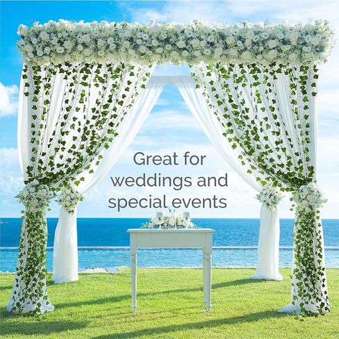 Elements Fake Ivy Garland, Poly Silk Ivy Wall decor with UV protection, Indoor Outdoor Décor for Living Room, Bedroom , Party, Wedding and Patio and Poolside, 84 Inch, 960 Leaves, Green in Saudi Arabia