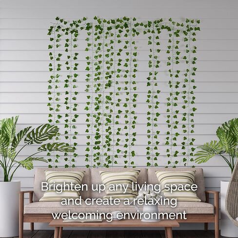Elements Fake Ivy Garland, Poly Silk Ivy Wall decor with UV protection, Indoor Outdoor Décor for Living Room, Bedroom , Party, Wedding and Patio and Poolside, 84 Inch, 960 Leaves, Green in Saudi Arabia